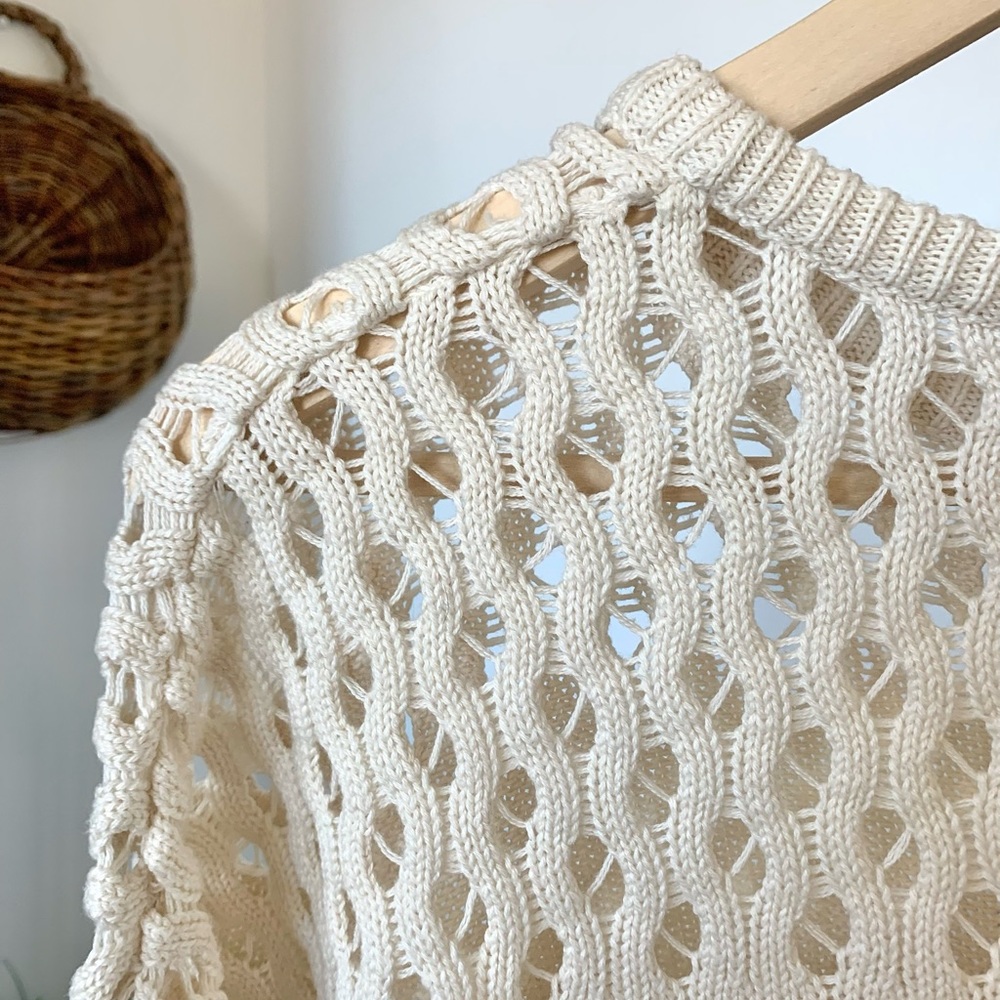 Wol Hide Loose Lace Lattice Organic Cotton Knit Sweater - Picture 9 of 14